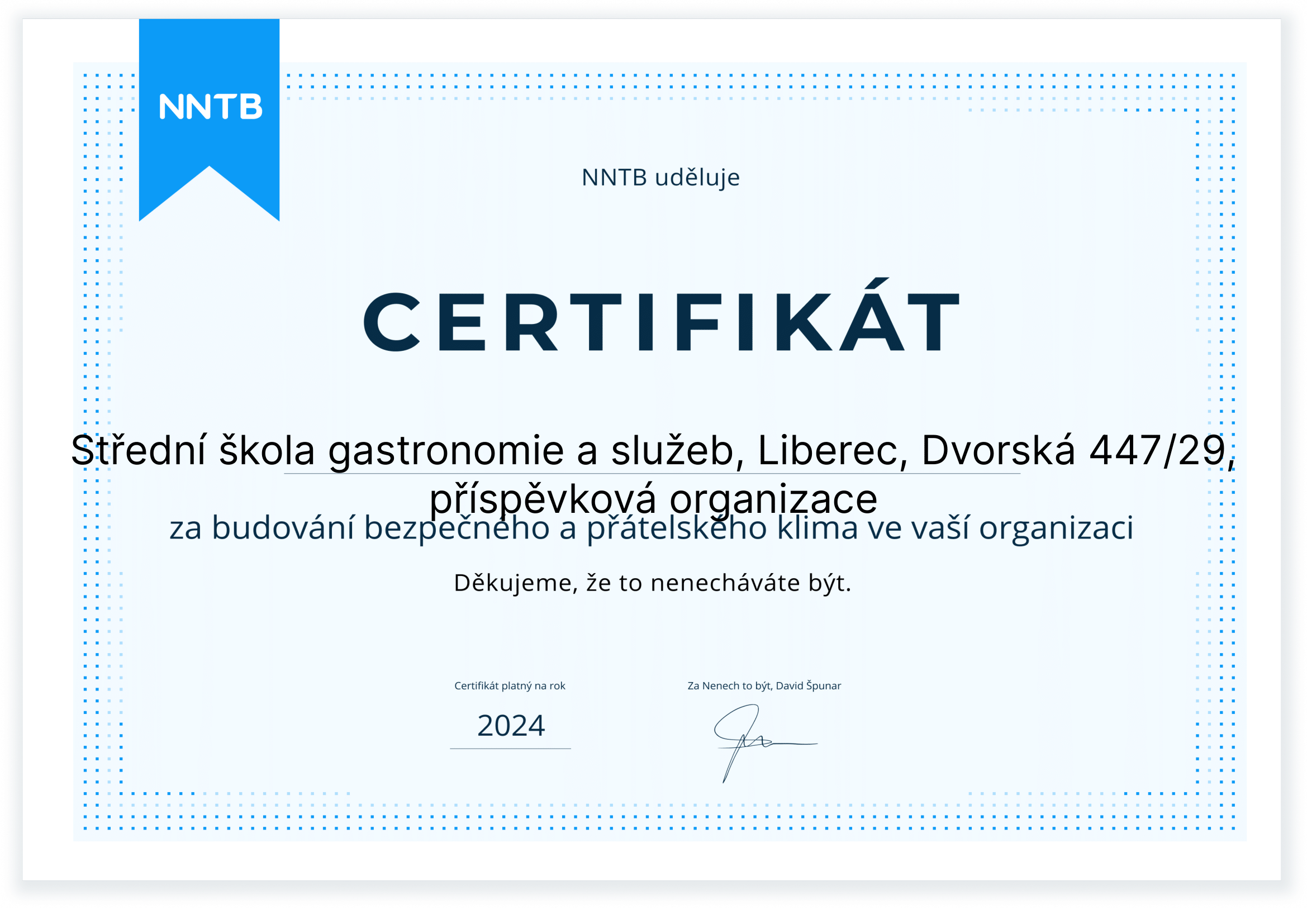 Certifikát NNTB